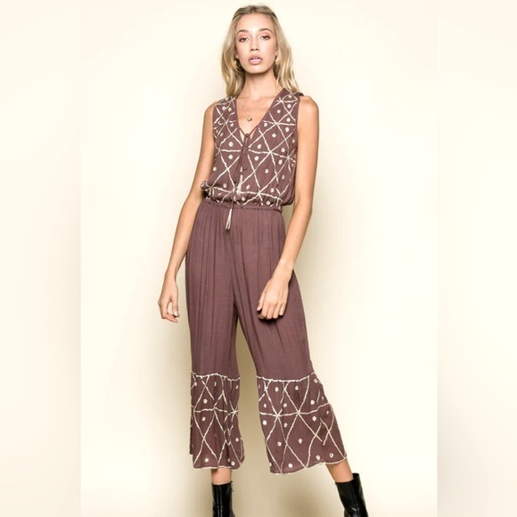 NWT RAGA Chocolate V-Neck Sequin Jumpsuit Various Sizes XS/S/M/L - Picture 1 of 16